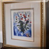 A01. Marc Chagall ”Les Bouquets des Marie” lithograph with certificate of authenticity. Frame: 25”h x 22.5”w 